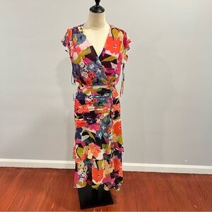 Tahari ASL Bright & Bold Colorful Sleeveless Pleated Asymmetrical Dress